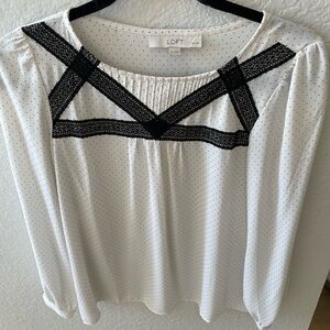LOFT White and Black sheer blouse